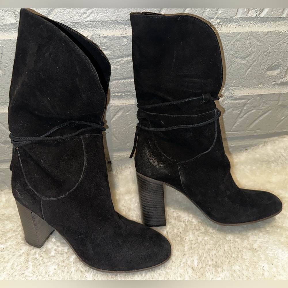 New Free People Mila Heel Boot Black Suede Fold Over Size 7 - Picture 6 of 9